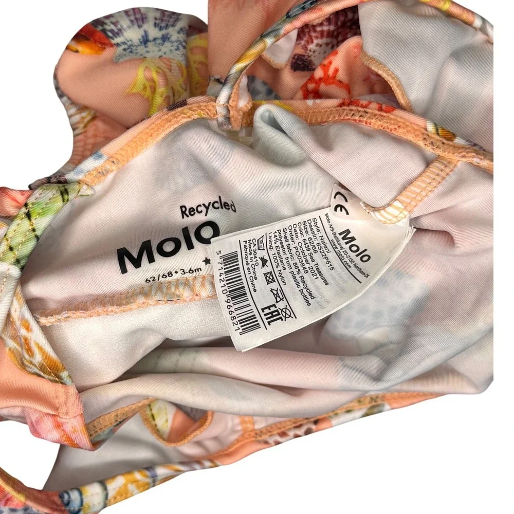 Molo Baby Girl Nakia Sea Treasure One Piece Swimsuit Orange Seashell Ruffle 3-6M